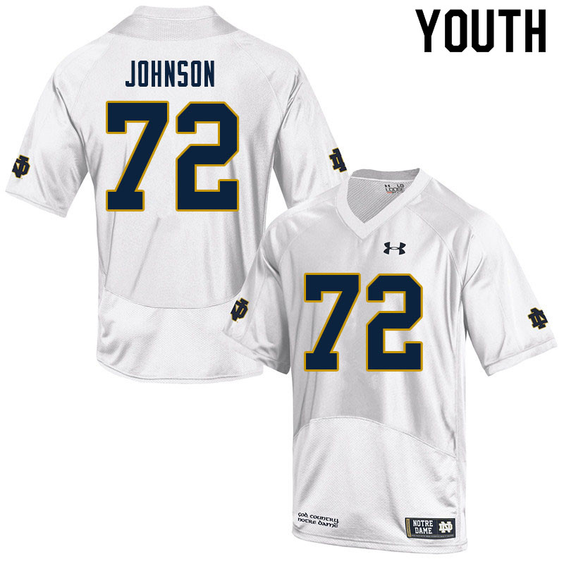 Youth NCAA Notre Dame Fighting Irish #72 Caleb Johnson Stitched College Under Armour Authentic White Football Jersey RK10B38UX